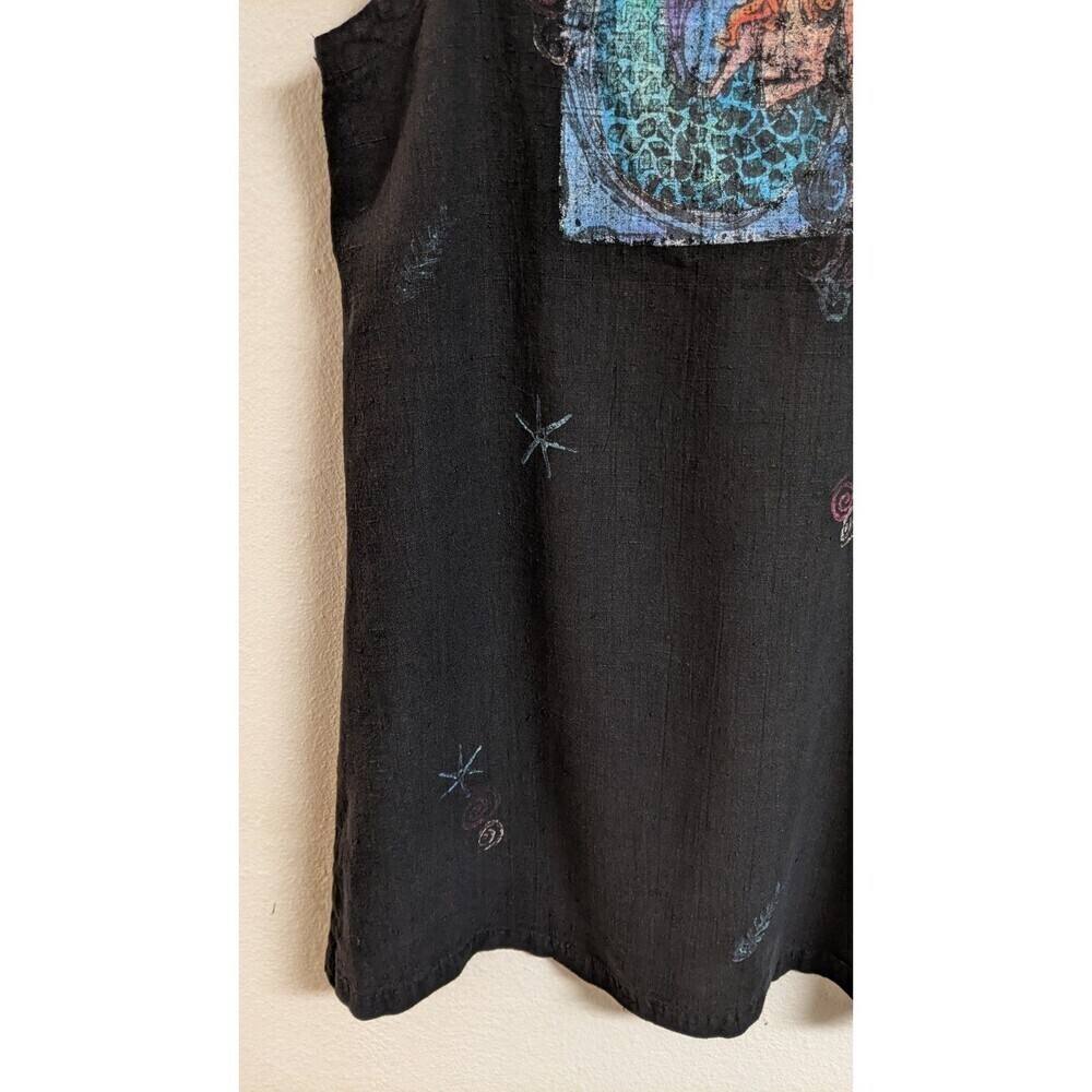 Women's Black Linen Sleeveless Mermaid Ocean Theme Casual Dress S/M - Picture 4 of 9